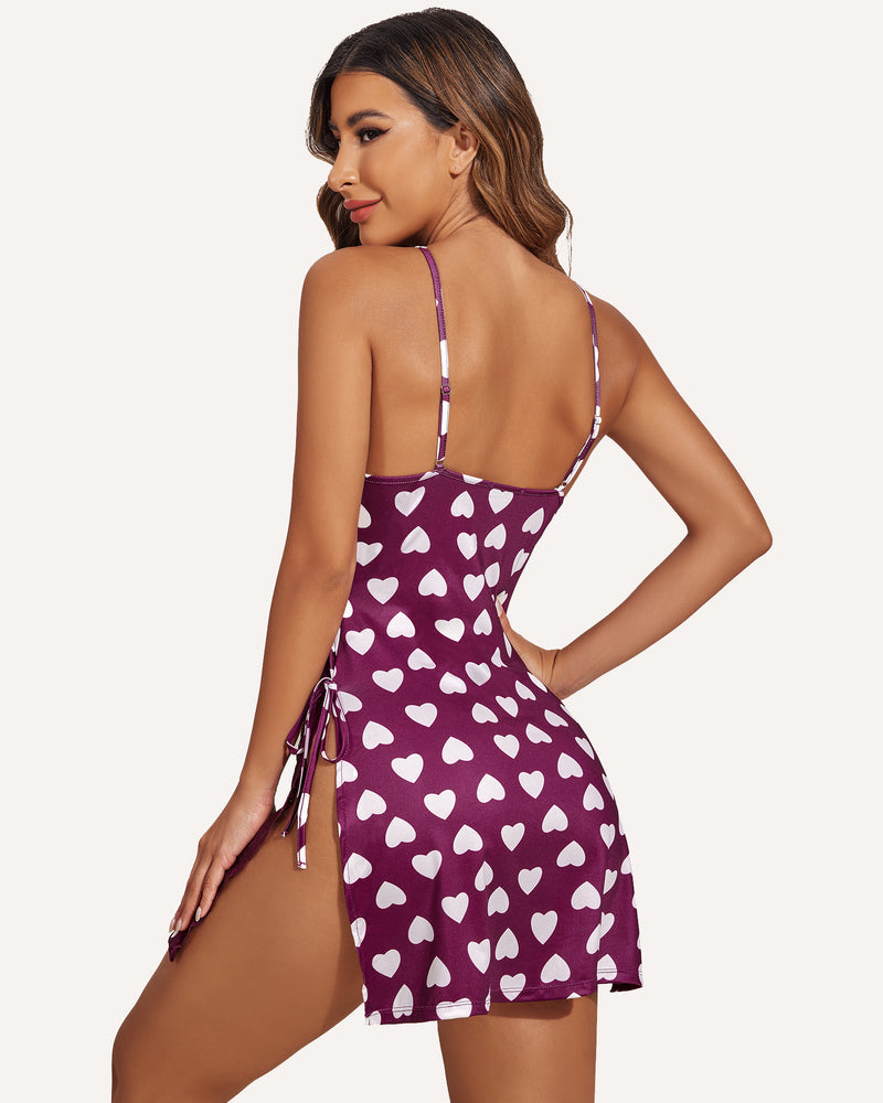 Lace Side Slit Chemise with Thong