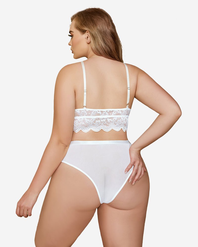 Plus Size Lace Trim Bra Panties Set