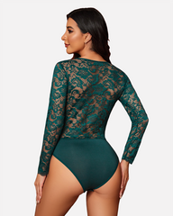 Deep V Snap Crotch Lace Bodysuit