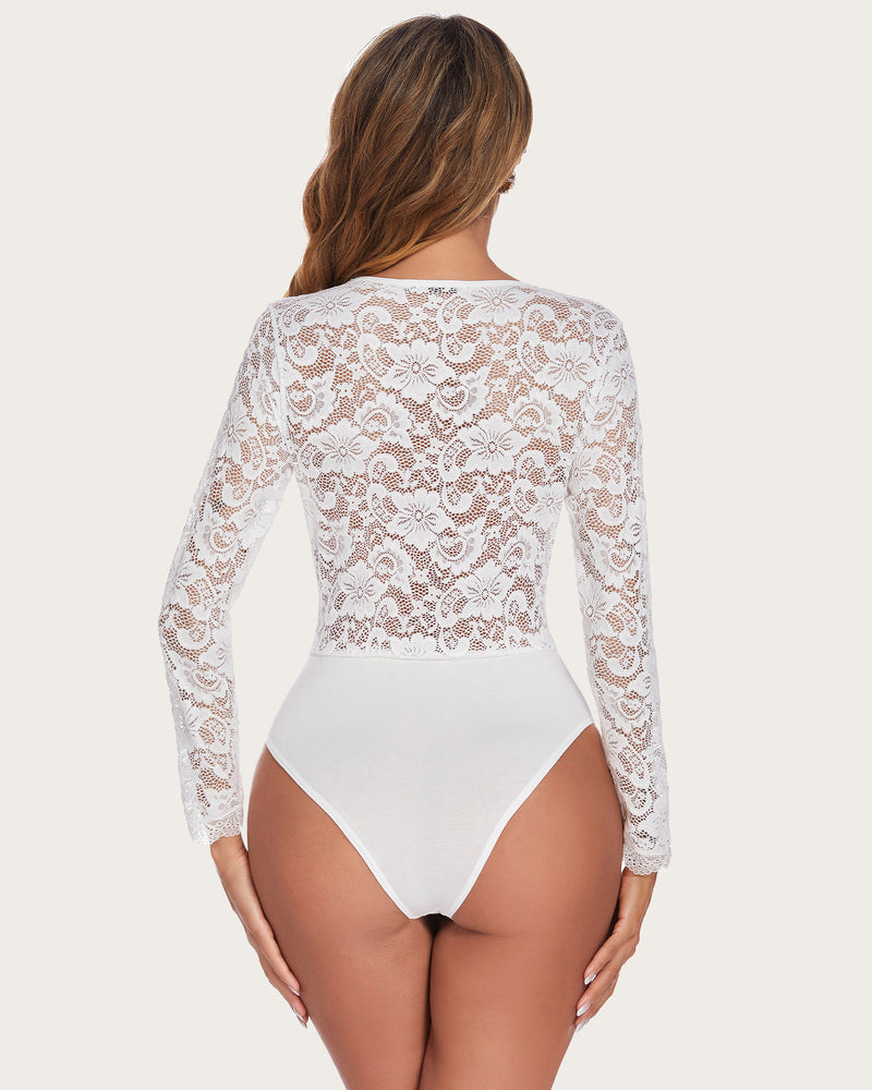 Deep V Snap Crotch Lace Bodysuit