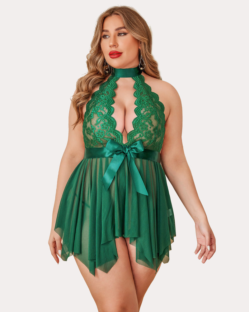 Plus Size FLace High Waist Teddy Babydoll