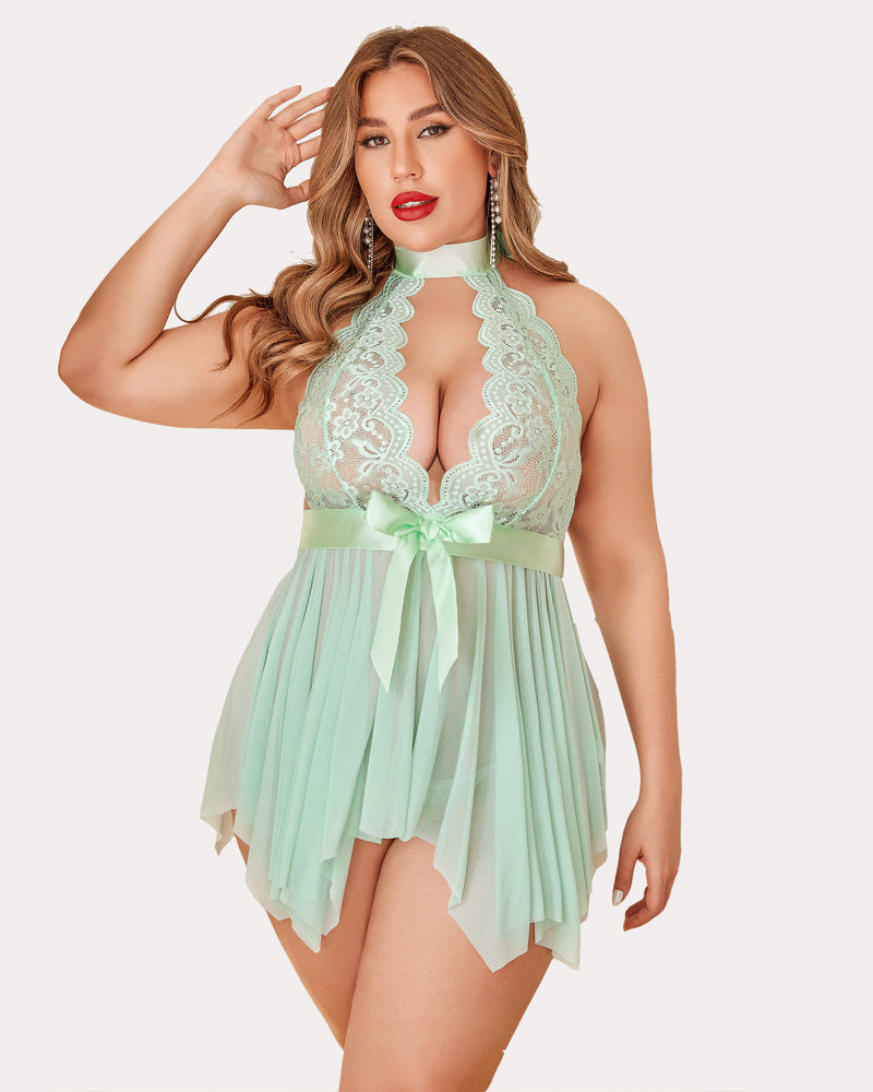 Plus Size FLace High Waist Teddy Babydoll
