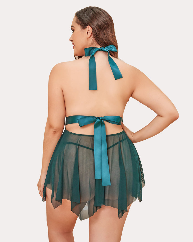 Plus Size FLace High Waist Teddy Babydoll