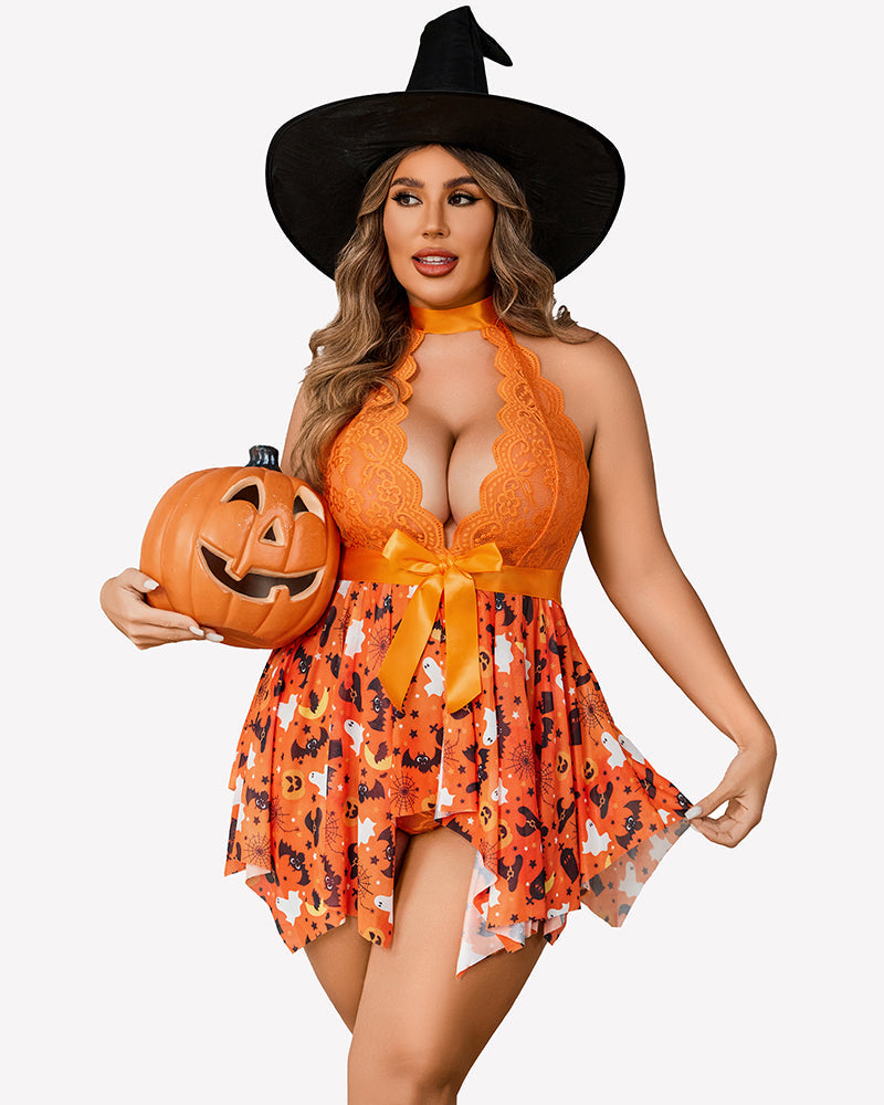 Plus Size FLace High Waist Teddy Babydoll