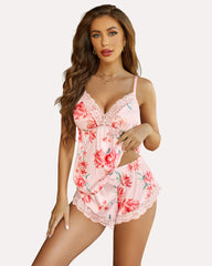 FPrint Lace Satin Pajamas Set