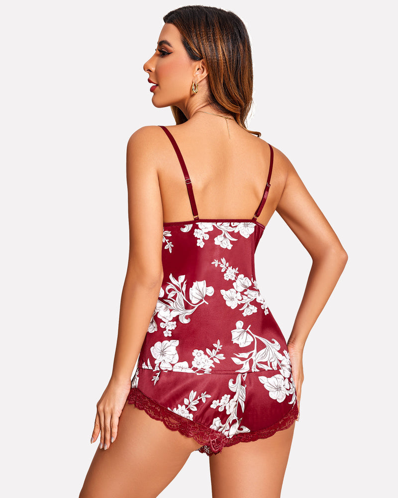 FPrint Lace Satin Pajamas Set