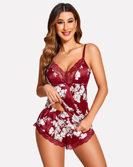 FPrint Lace Satin Pajamas Set