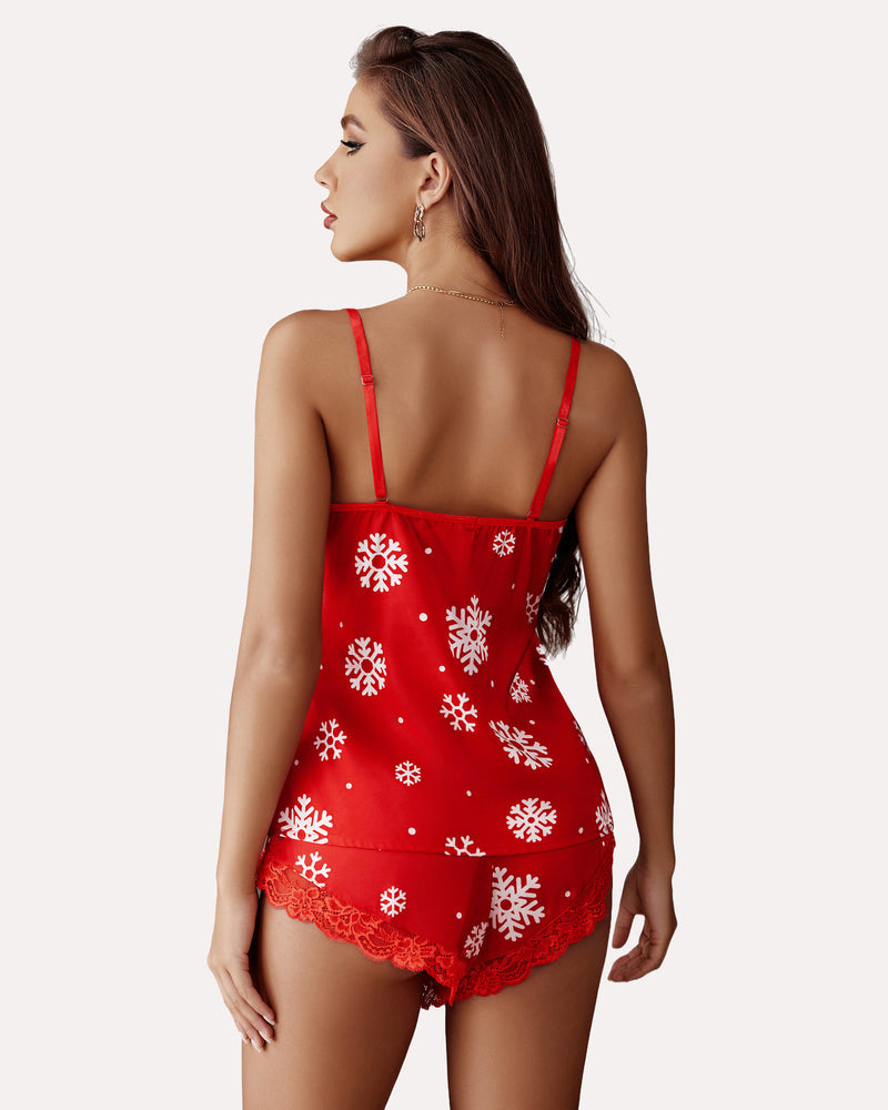 FPrint Lace Satin Pajamas Set