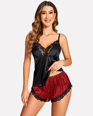 Leopard Print Lace Satin Pajamas Set