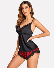 Leopard Print Lace Satin Pajamas Set