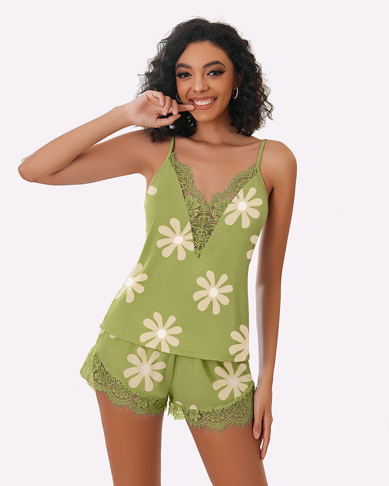 FPajama Set Lace Trim Short PJ Set