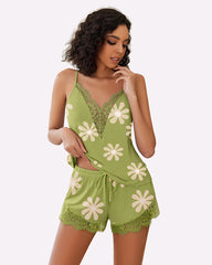 FPajama Set Lace Trim Short PJ Set