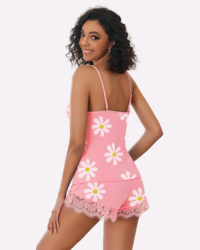 FPajama Set Lace Trim Short PJ Set