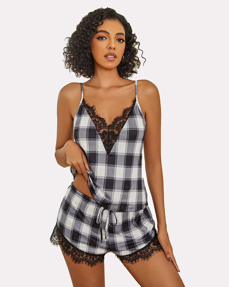 Lace Trim Short Pajama Set