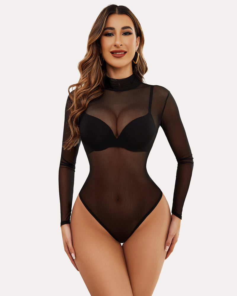 Long Sleeve FTurtleneck Sheer Bodysuit