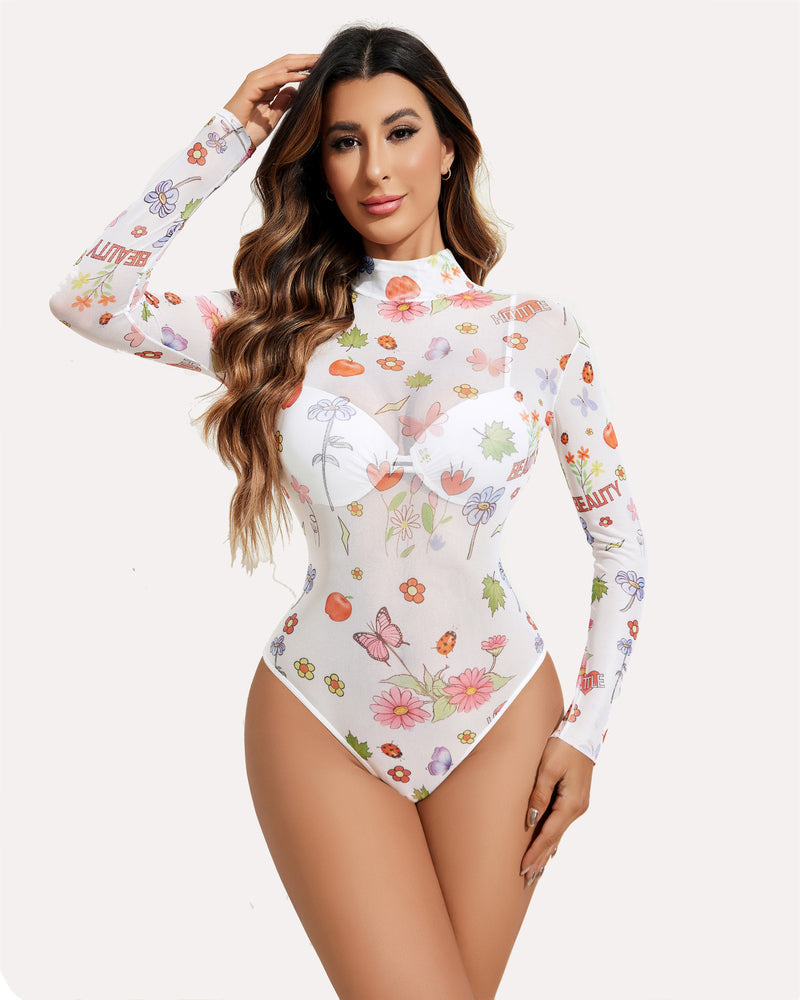 Long Sleeve FTurtleneck Sheer Bodysuit