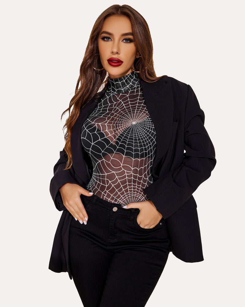 Long Sleeve FTurtleneck Sheer Bodysuit