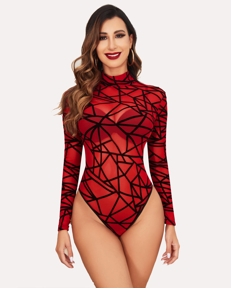 Long Sleeve FTurtleneck Sheer Bodysuit