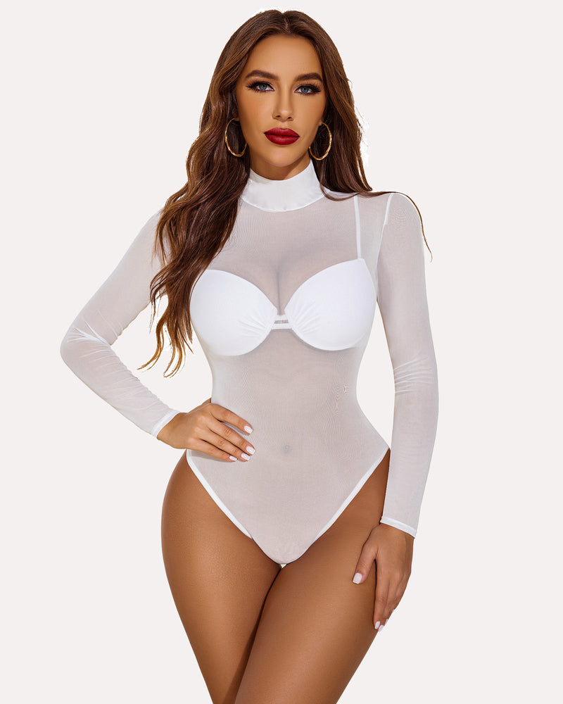 Long Sleeve FTurtleneck Sheer Bodysuit