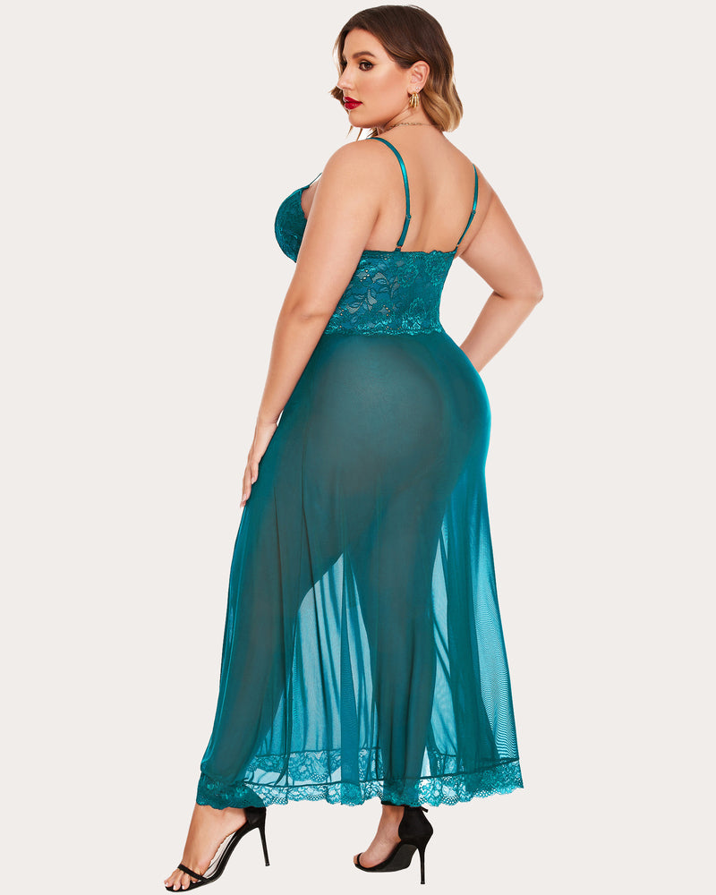 Plus Size FSide Slits Nightdress
