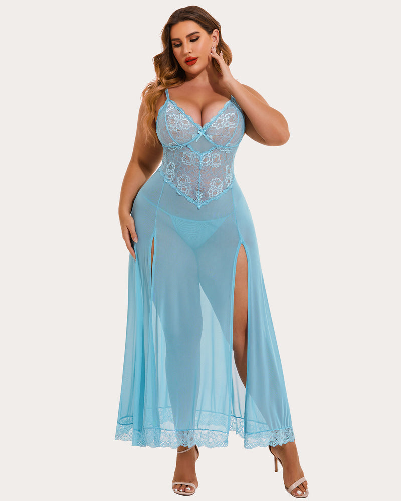 Plus Size FSide Slits Nightdress