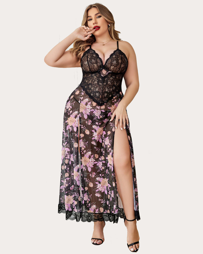 Plus Size FSide Slits Nightdress