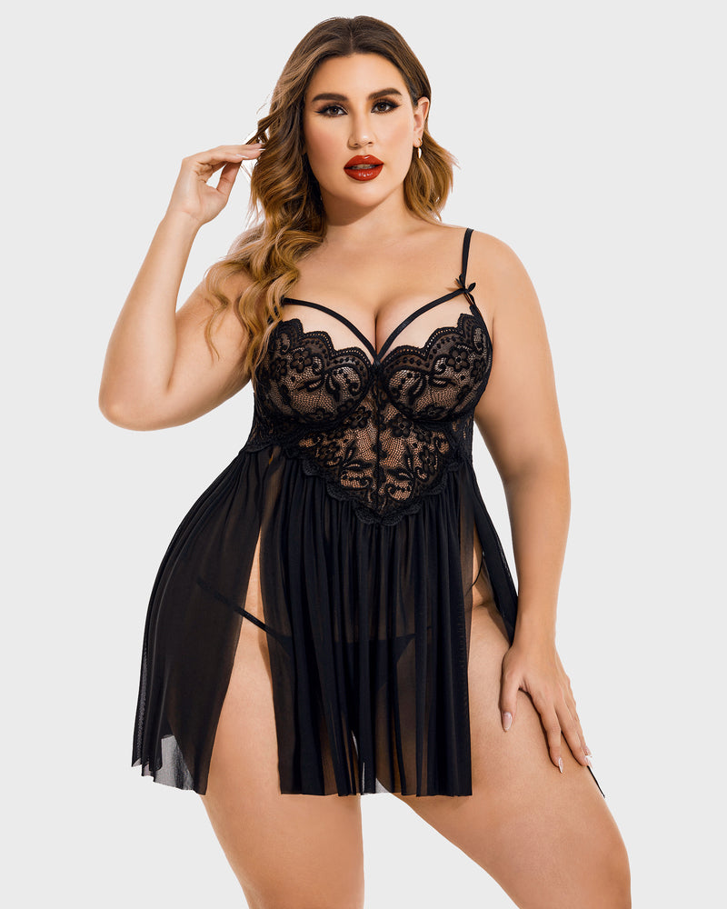 Christmas Plus Size Lace Babydoll