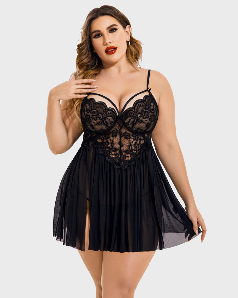 Christmas Plus Size Lace Babydoll