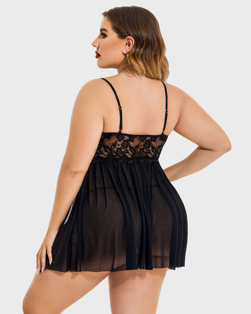 Christmas Plus Size Lace Babydoll