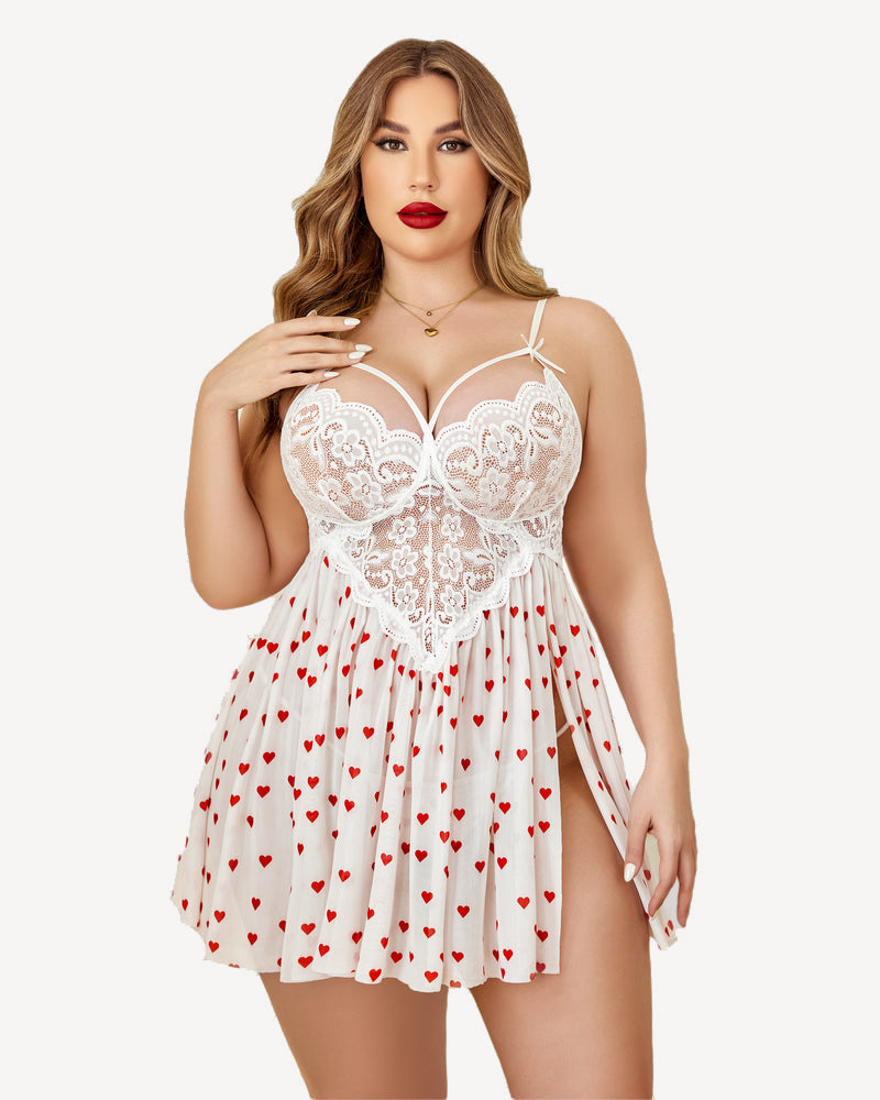 Plus Size Heart Side Slit Nightdress