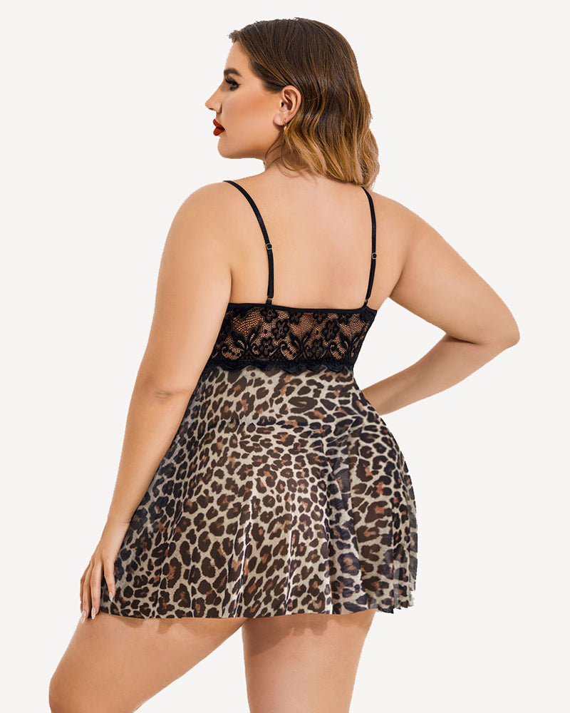 Plus Size Lace FPrint Babydoll
