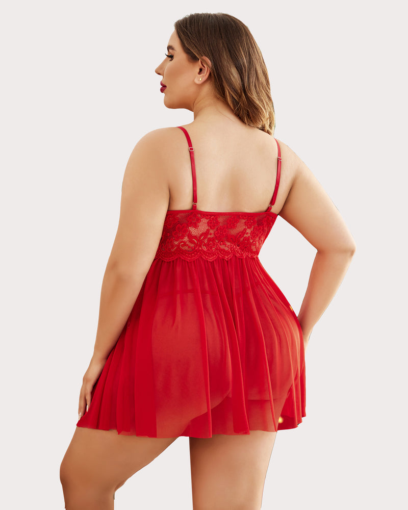 Christmas Plus Size Lace Babydoll