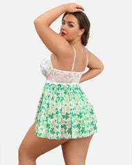 Plus Size Lace FPrint Babydoll