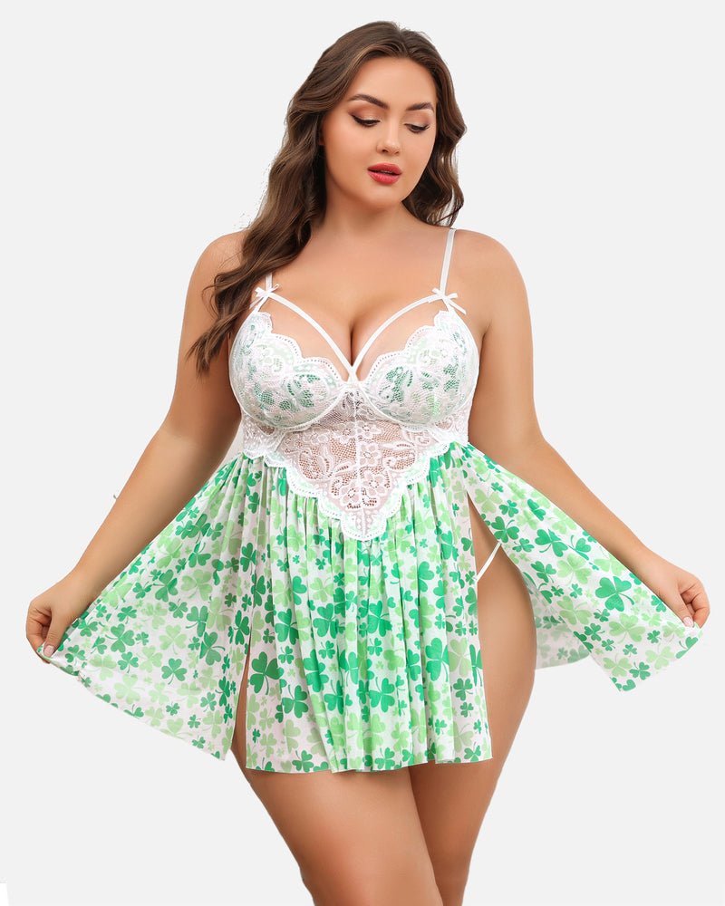 Plus Size Lace FPrint Babydoll