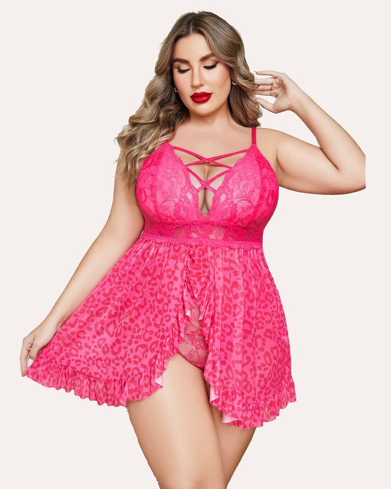 Plus Size FPrint Snap Crotch Babydoll