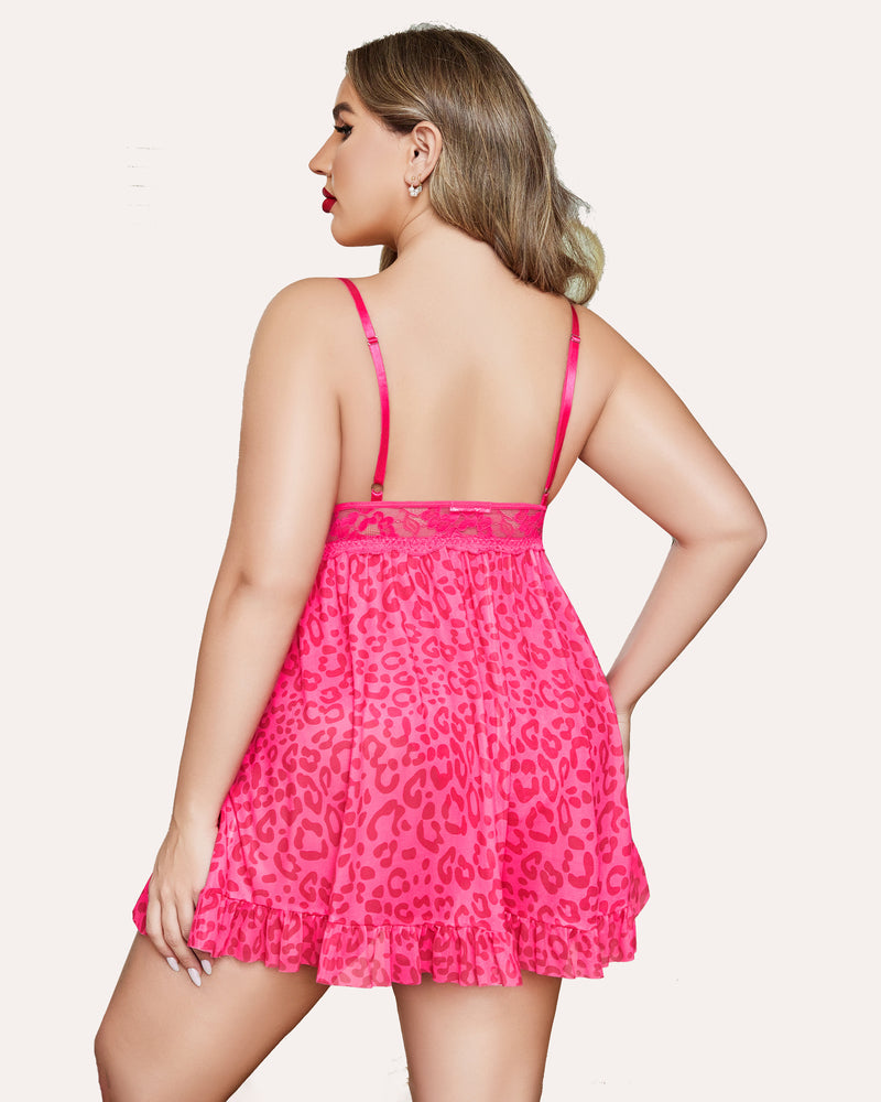 Plus Size FPrint Snap Crotch Babydoll