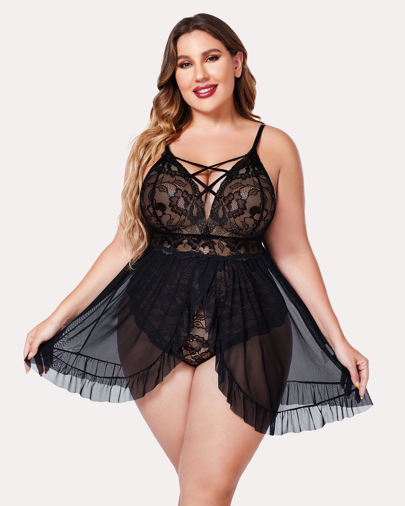 Plus Size FPrint Snap Crotch Babydoll