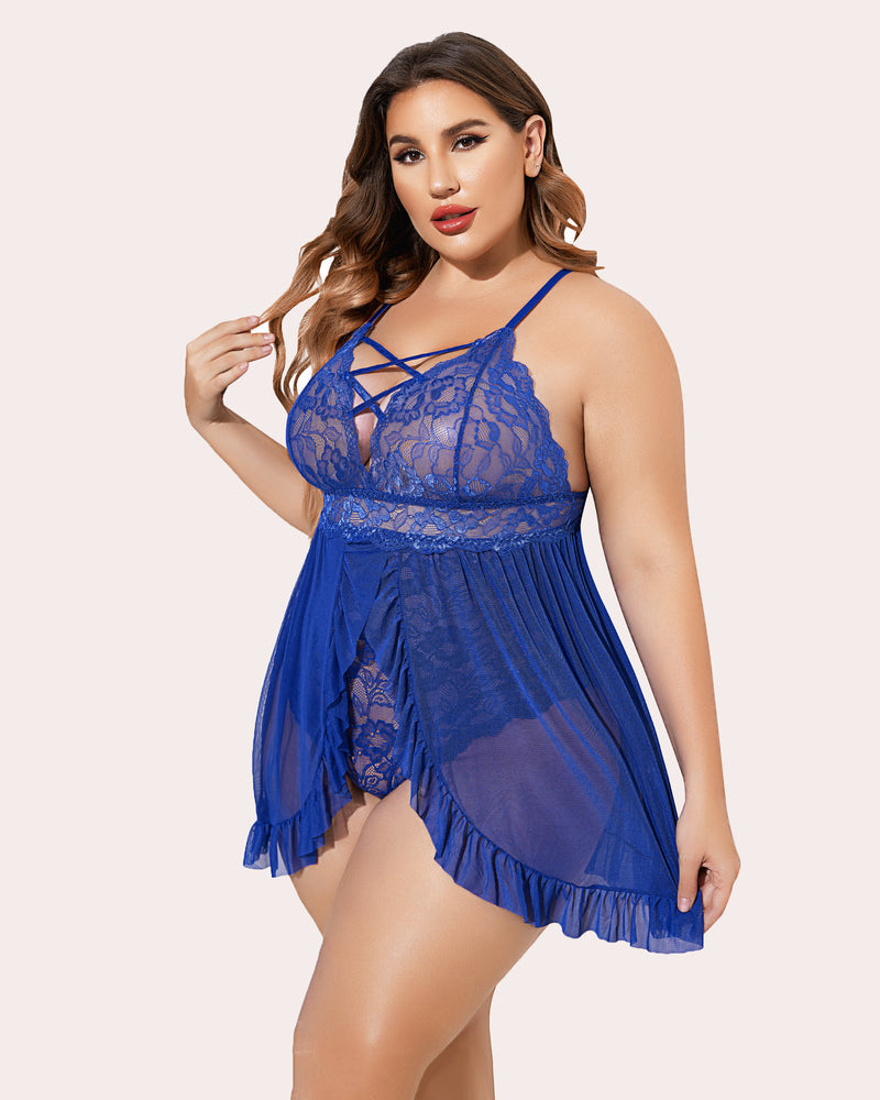 Plus Size FPrint Snap Crotch Babydoll