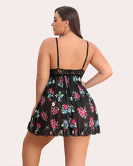 Plus Size FPrint Snap Crotch Babydoll