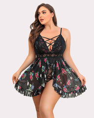 Plus Size FPrint Snap Crotch Babydoll