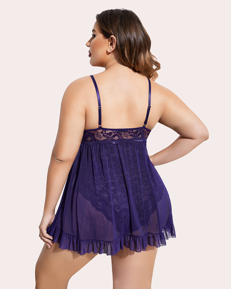 Plus Size FPrint Snap Crotch Babydoll