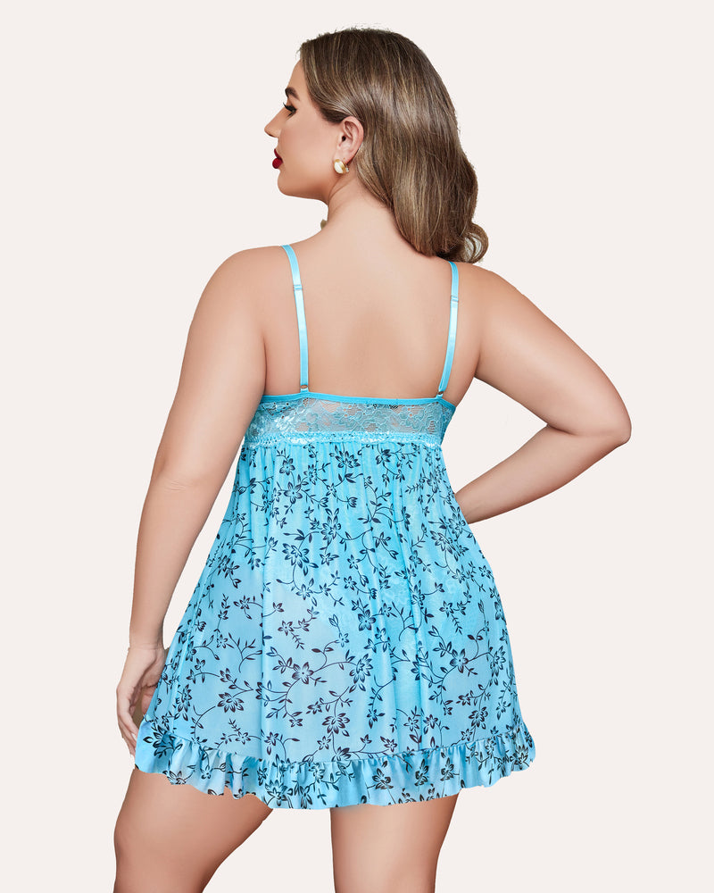 Plus Size FPrint Snap Crotch Babydoll