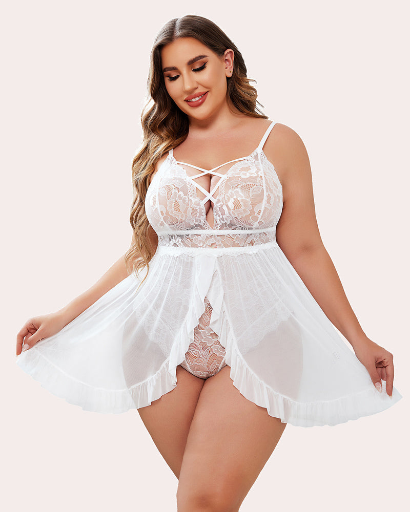 Plus Size FPrint Snap Crotch Babydoll