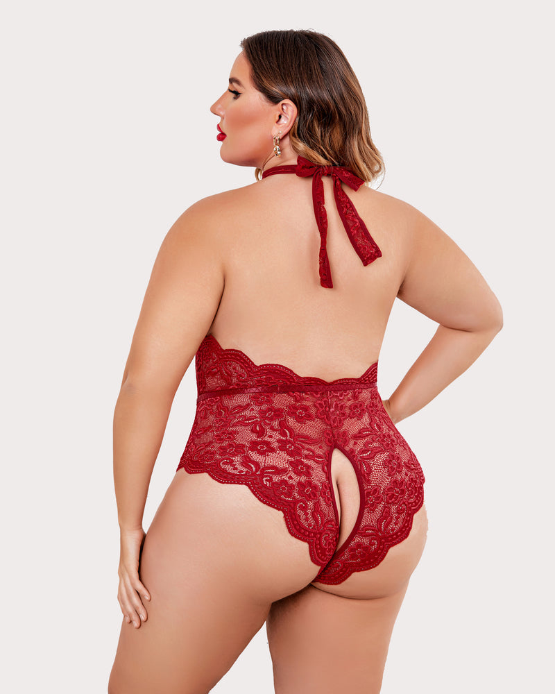 Plus Size Lace Halter Teddy