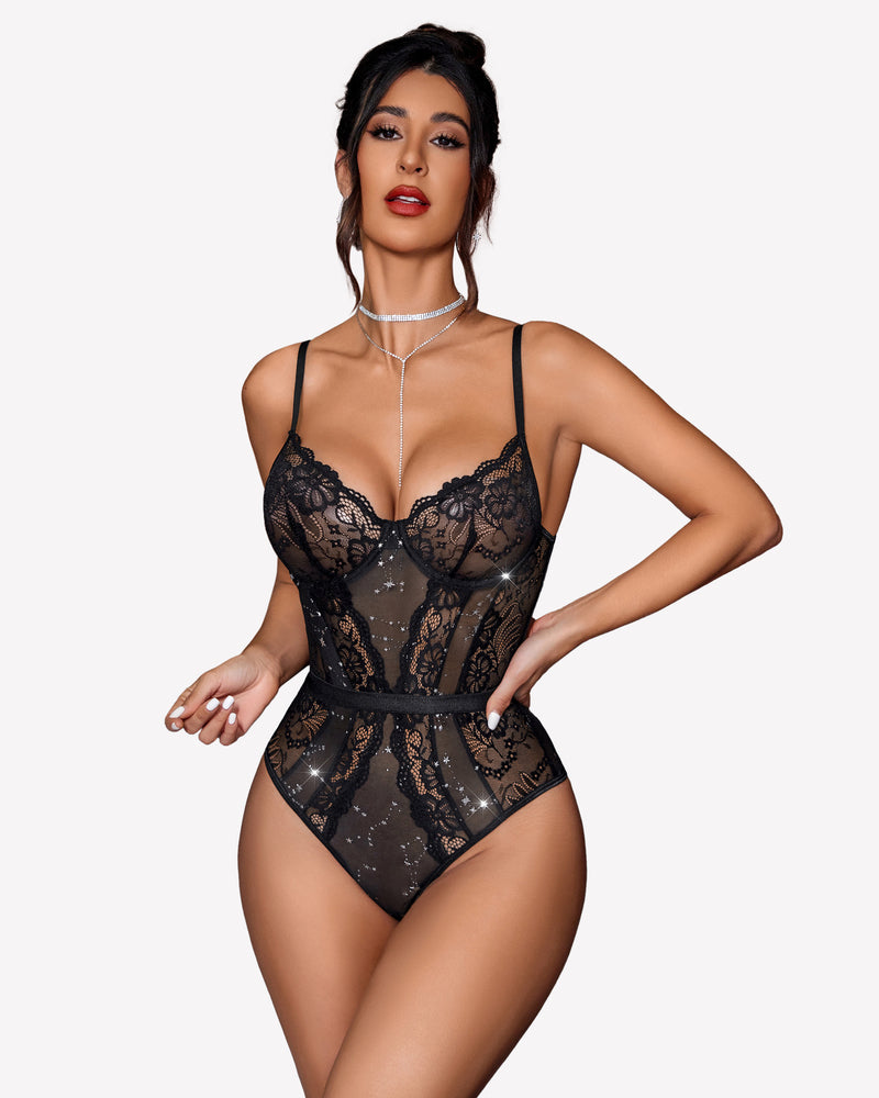 Underwire Bodysuit Lace Snap Crotch Teddy