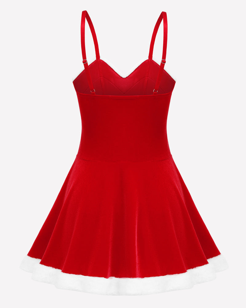 Christmas Dress Santa Outfit With Xmas Gloves and Hat