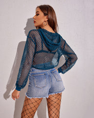 Mesh Hoodie Crop Top Fishnet Shirt