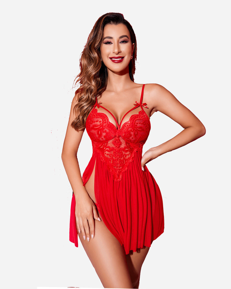 V Neck Lace FSide Slit Babydoll