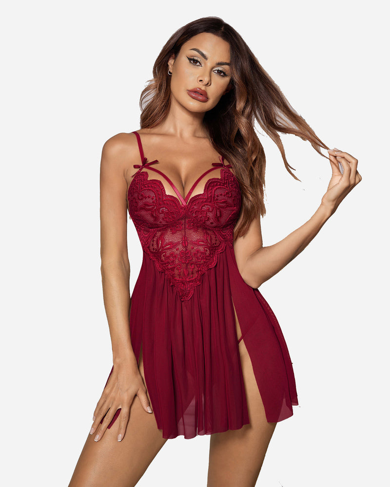 V Neck Lace FSide Slit Babydoll