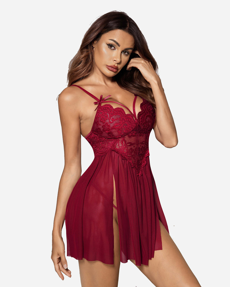 V Neck Lace FSide Slit Babydoll